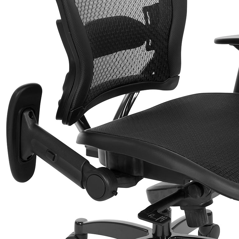 Breathable Mesh Seat and Back Executive Chair w/Top Grain Leather Trim, Adjustable
Headrest and Lumbar Support, Height-Adjustable Flip Arms, Industrial Steel Finish Base