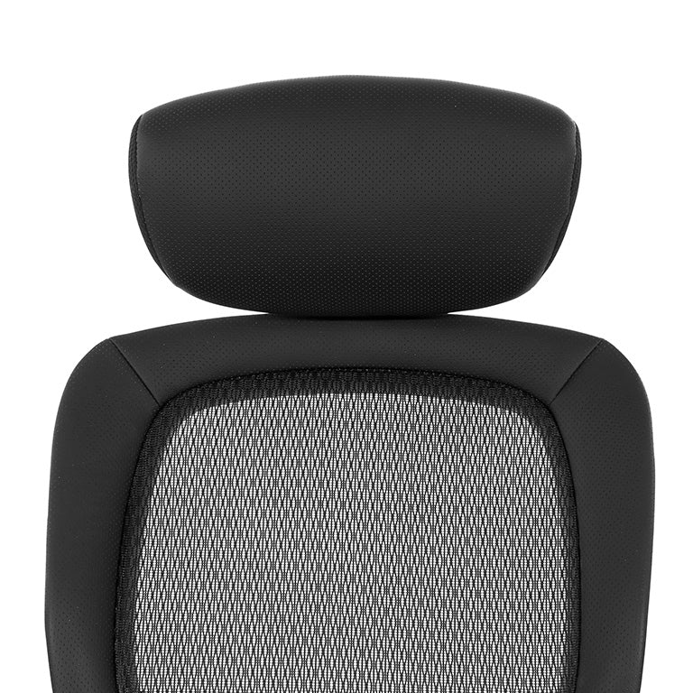 Breathable Mesh Seat and Back Executive Chair w/Top Grain Leather Trim, Adjustable
Headrest and Lumbar Support, Height-Adjustable Flip Arms, Industrial Steel Finish Base