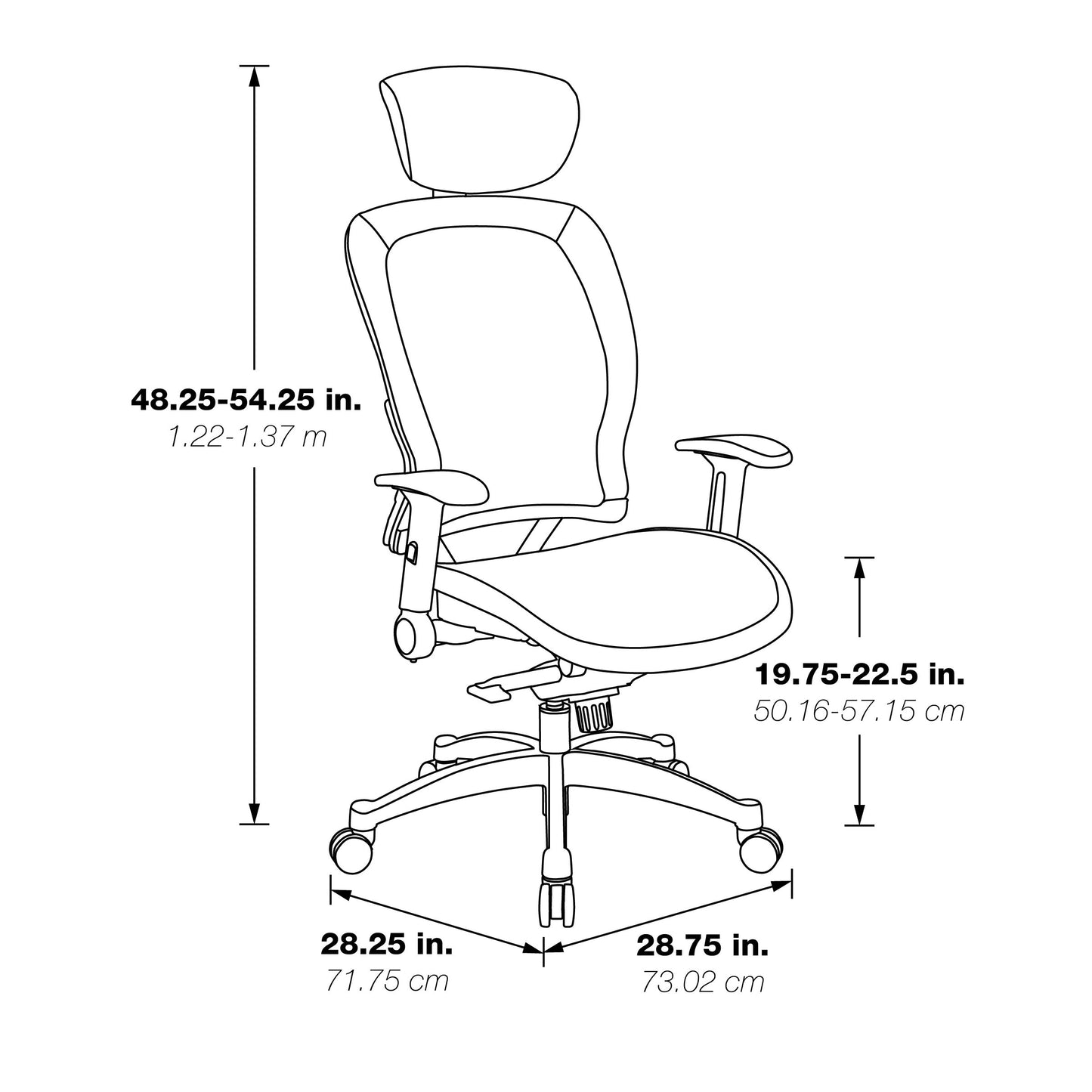 Breathable Mesh Seat and Back Executive Chair w/Top Grain Leather Trim, Adjustable
Headrest and Lumbar Support, Height-Adjustable Flip Arms, Industrial Steel Finish Base