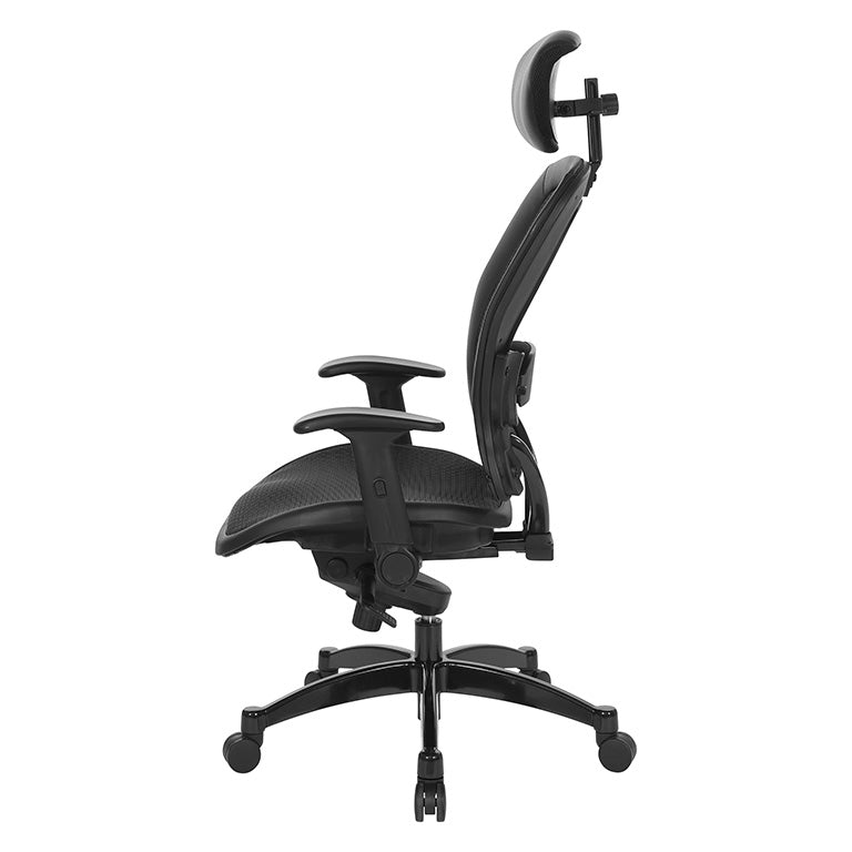 Breathable Mesh Seat and Back Executive Chair w/Top Grain Leather Trim, Adjustable
Headrest and Lumbar Support, Height-Adjustable Flip Arms, Industrial Steel Finish Base