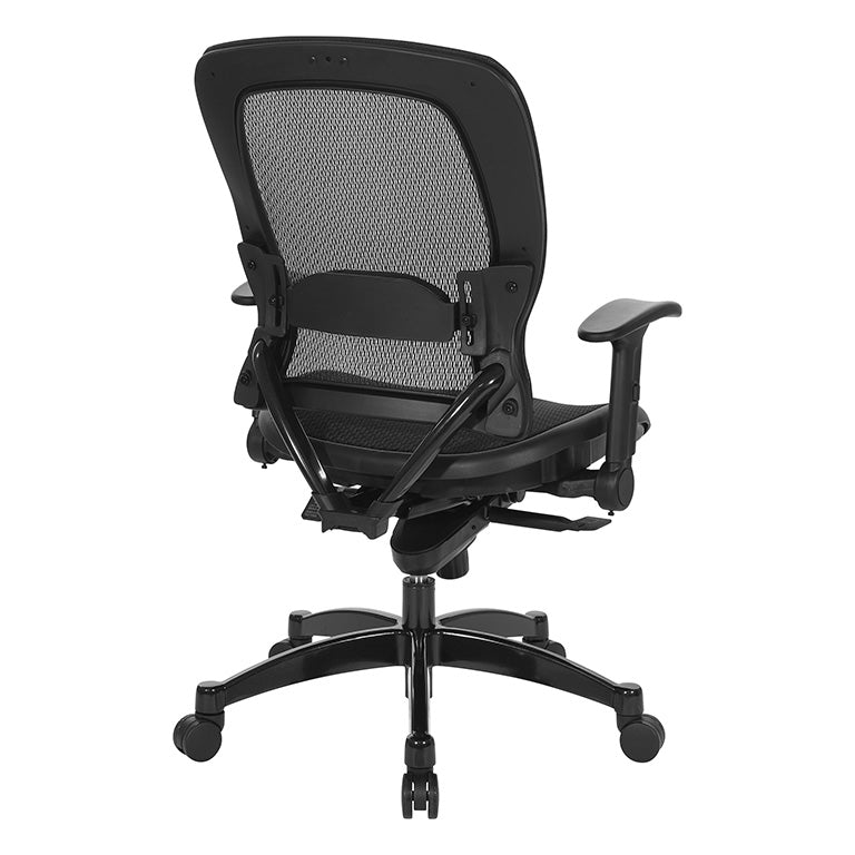 Breathable Mesh Seat and Back Executive Chair w/Top Grain Leather Trim,
Adjustable Lumbar Support, Height-Adjustable Flip Arms, Industrial Steel Finish Base