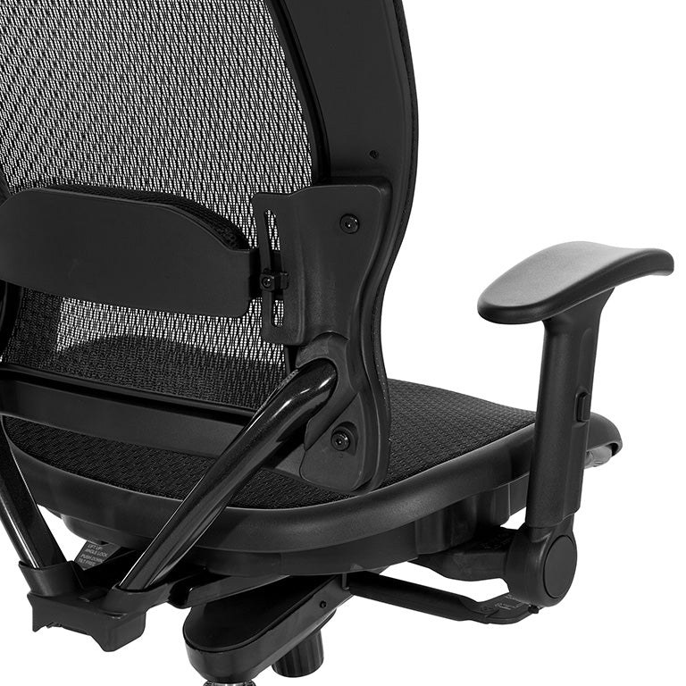 Breathable Mesh Seat and Back Executive Chair w/Top Grain Leather Trim,
Adjustable Lumbar Support, Height-Adjustable Flip Arms, Industrial Steel Finish Base