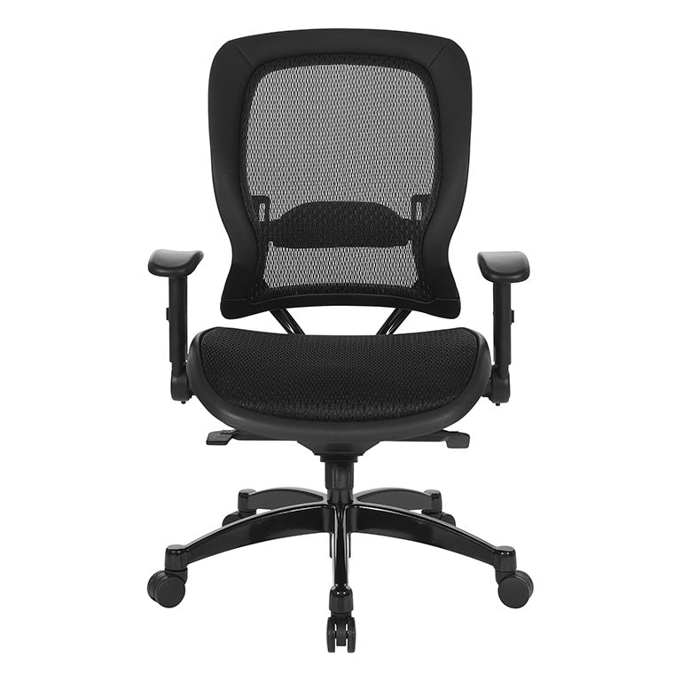 Breathable Mesh Seat and Back Executive Chair w/Top Grain Leather Trim,
Adjustable Lumbar Support, Height-Adjustable Flip Arms, Industrial Steel Finish Base