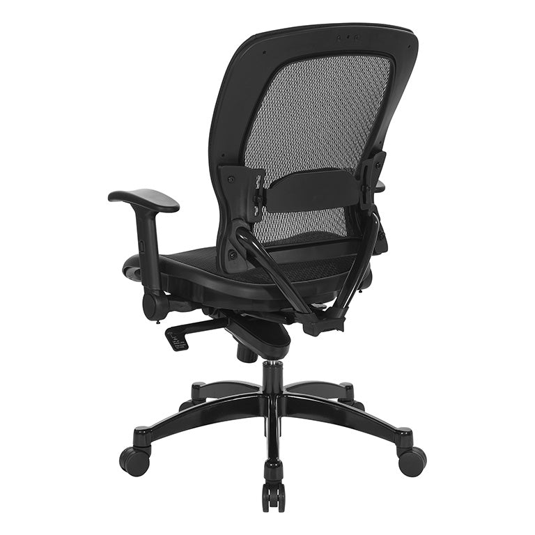 Breathable Mesh Seat and Back Executive Chair w/Top Grain Leather Trim,
Adjustable Lumbar Support, Height-Adjustable Flip Arms, Industrial Steel Finish Base