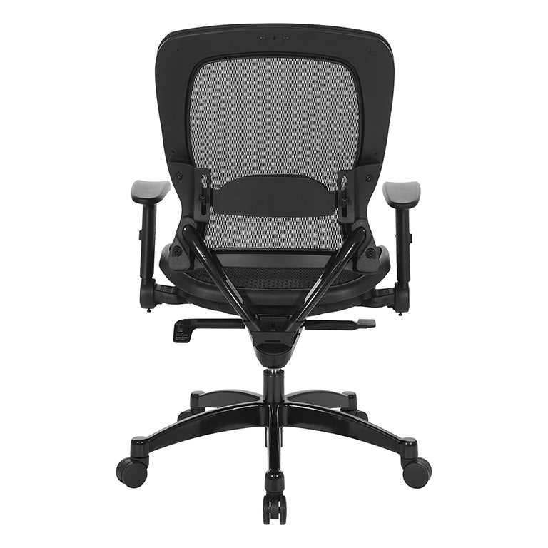 Breathable Mesh Seat and Back Executive Chair w/Top Grain Leather Trim,
Adjustable Lumbar Support, Height-Adjustable Flip Arms, Industrial Steel Finish Base