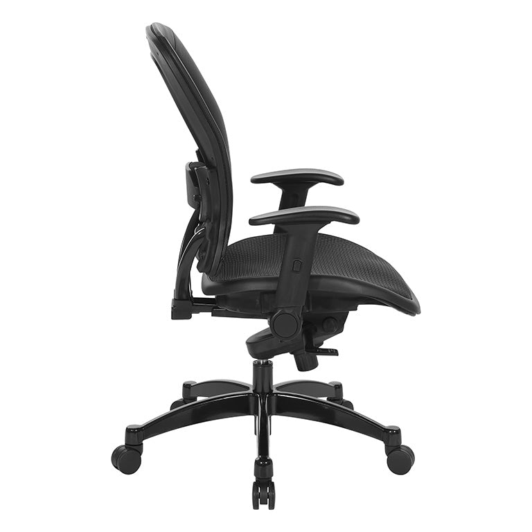 Breathable Mesh Seat and Back Executive Chair w/Top Grain Leather Trim,
Adjustable Lumbar Support, Height-Adjustable Flip Arms, Industrial Steel Finish Base