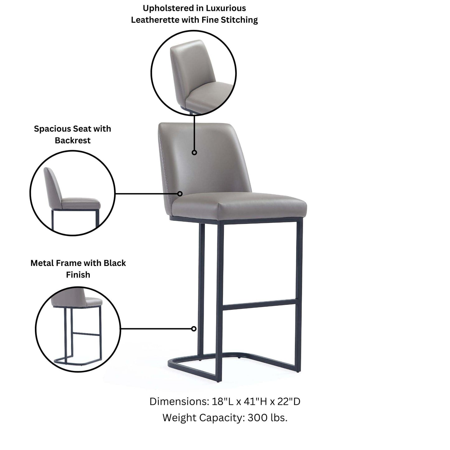 Manhattan Comfort Serena Barstool - Set of 3