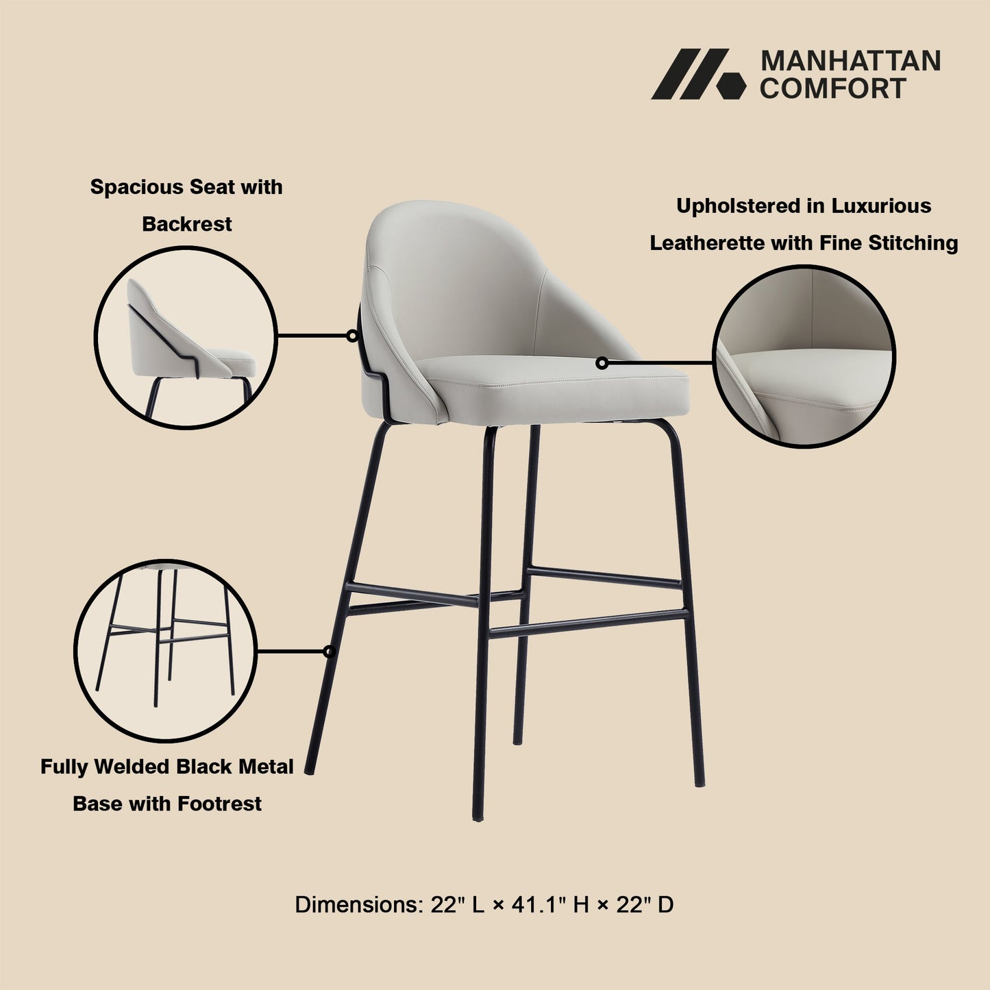 Manhattan Comfort Gracie Barstool - Set of 3