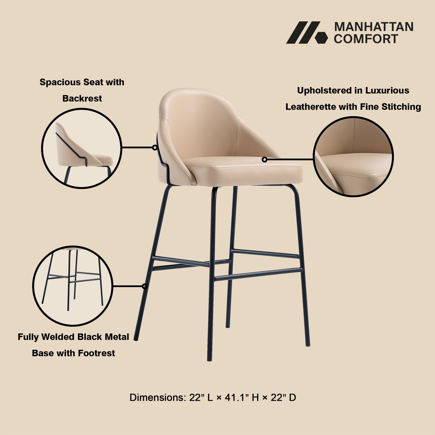 Manhattan Comfort Gracie Barstool - Set of 3