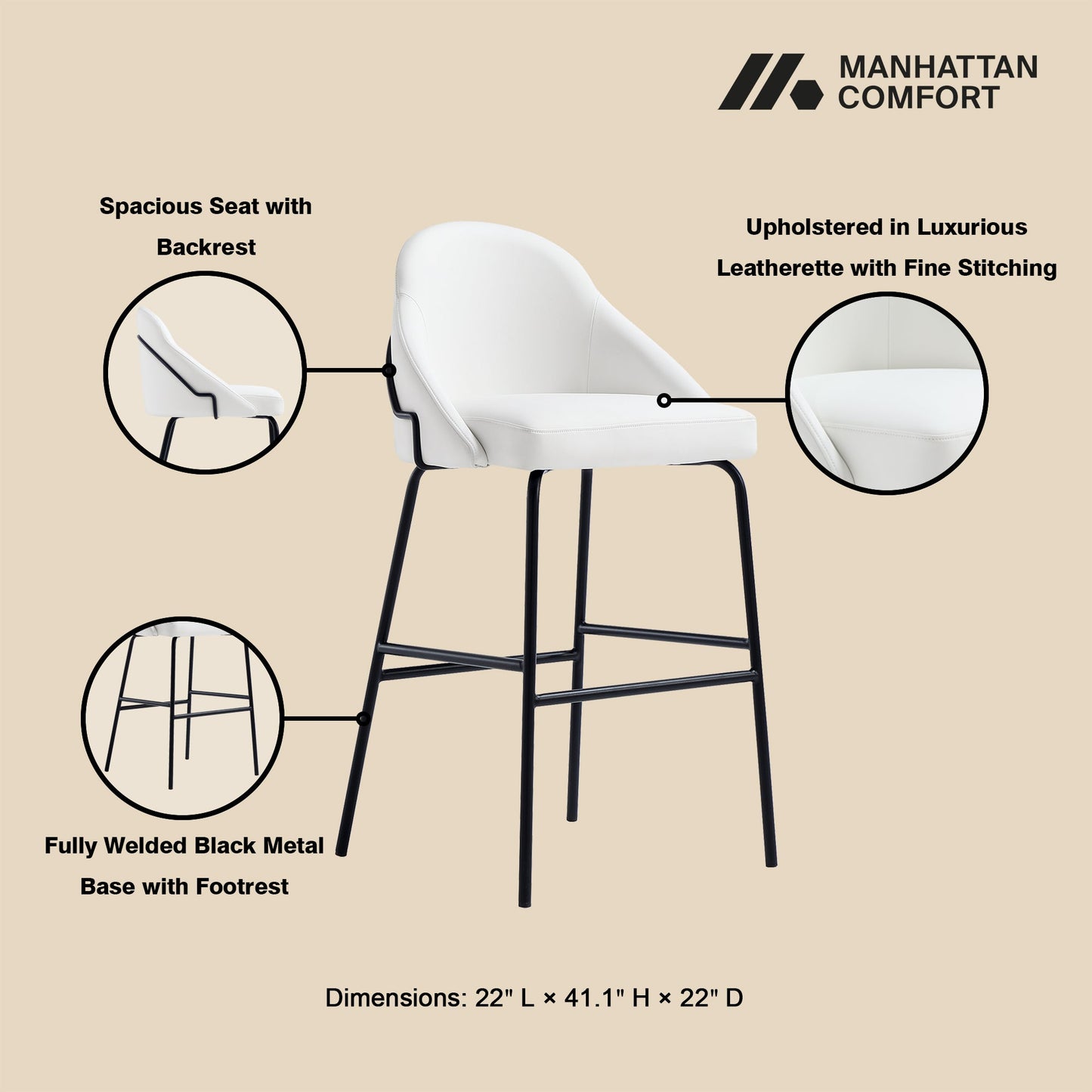 Manhattan Comfort Gracie Barstool - Set of 3