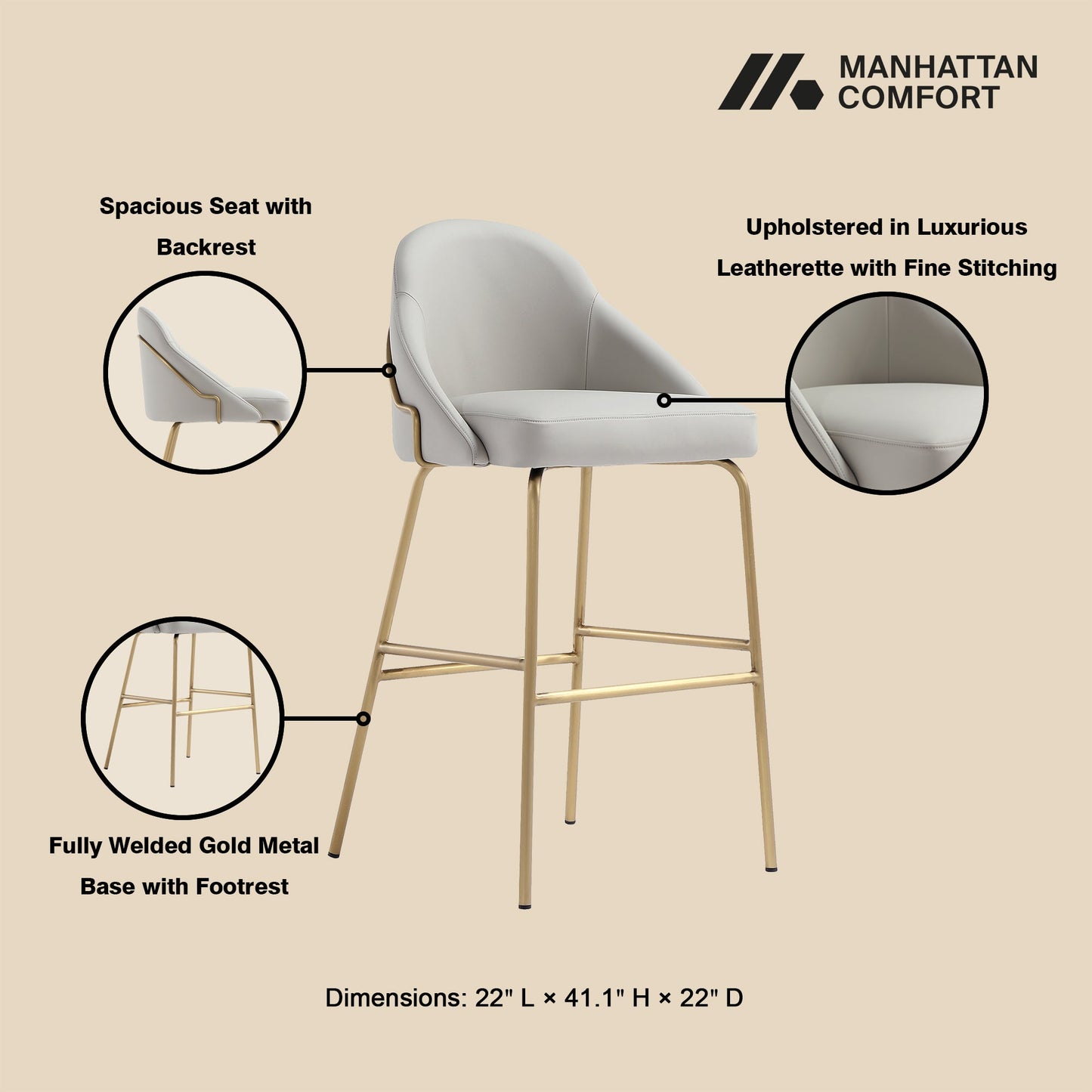 Manhattan Comfort Gracie Barstool - Set of 3