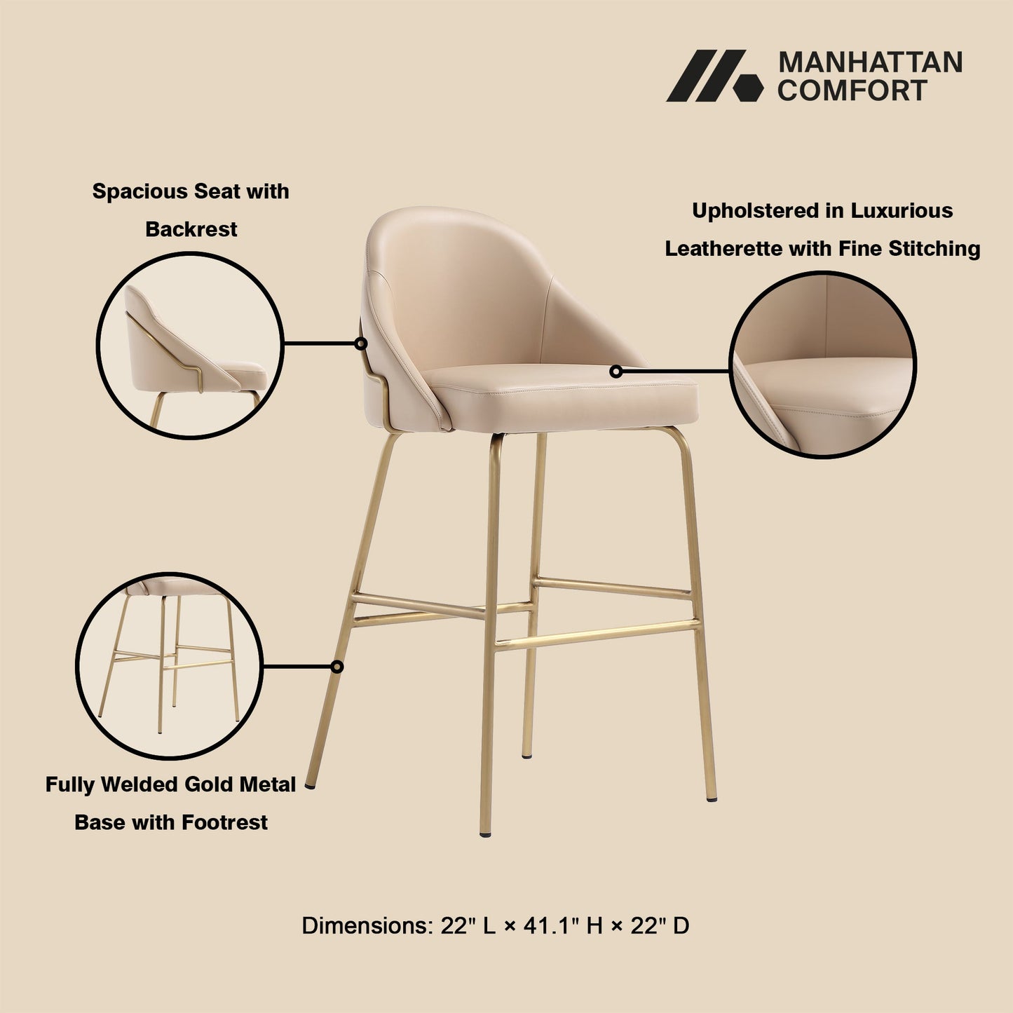 Manhattan Comfort Gracie Barstool - Set of 3