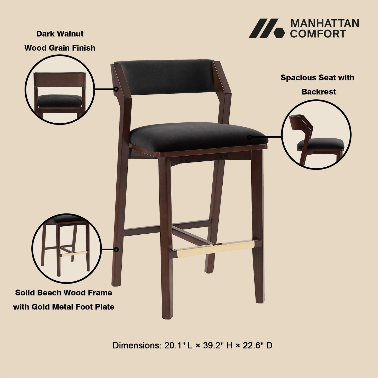 Manhattan Comfort Patricia Barstool - Set of 3
