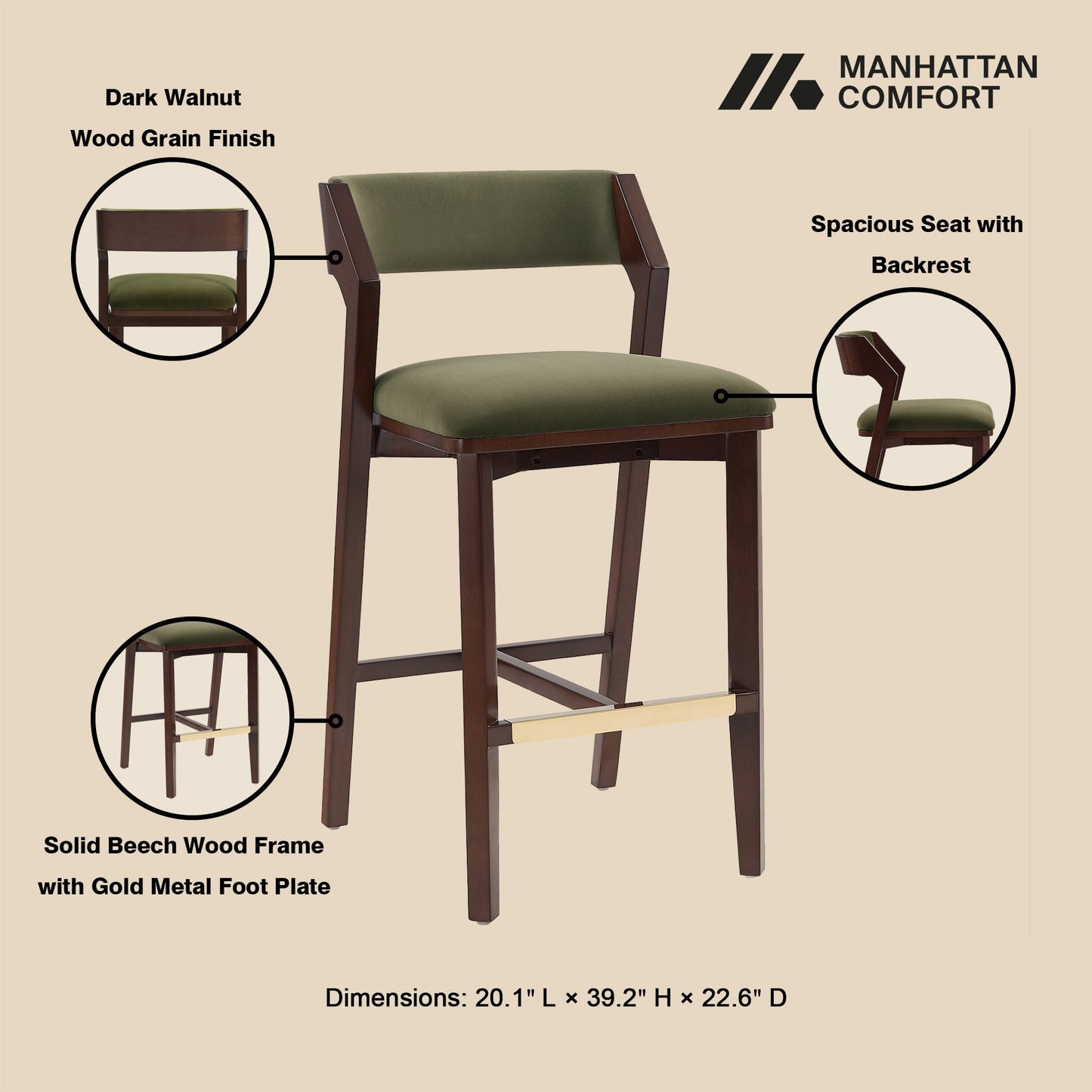 Manhattan Comfort Patricia Barstool - Set of 3