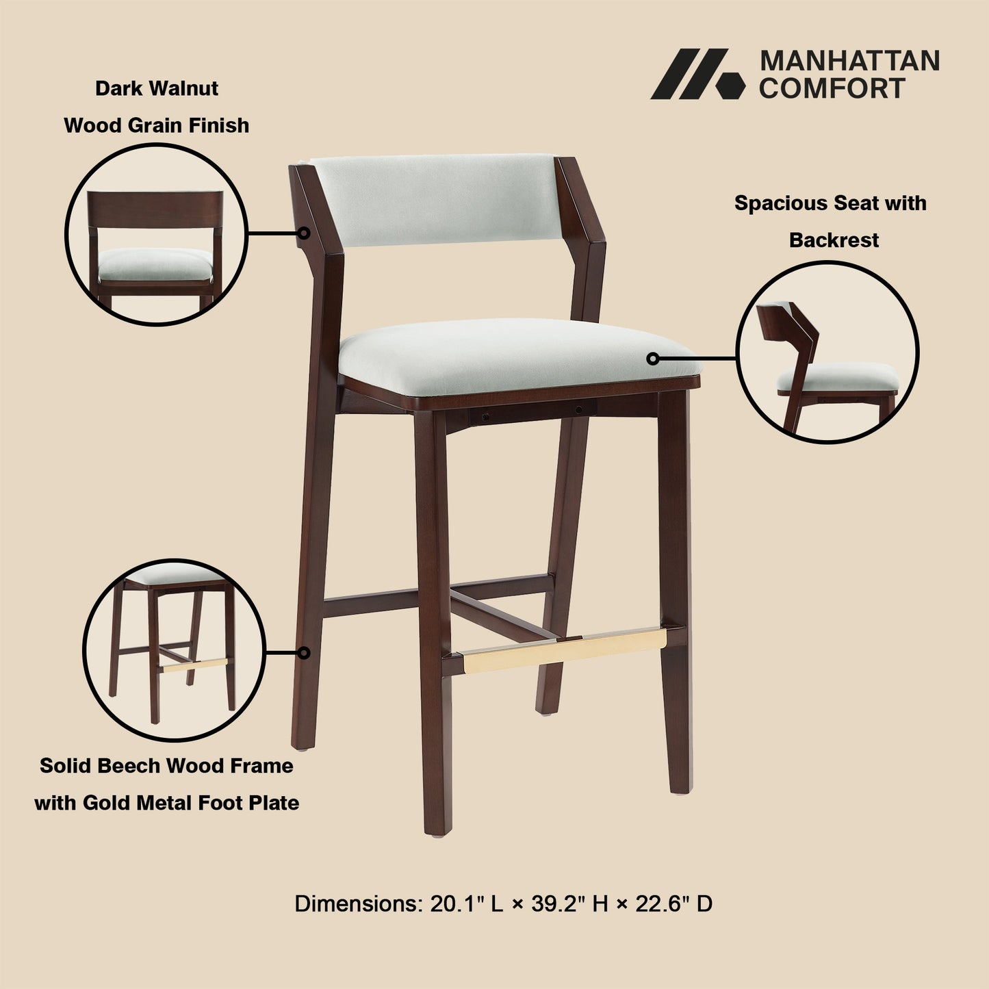 Manhattan Comfort Patricia Barstool - Set of 3