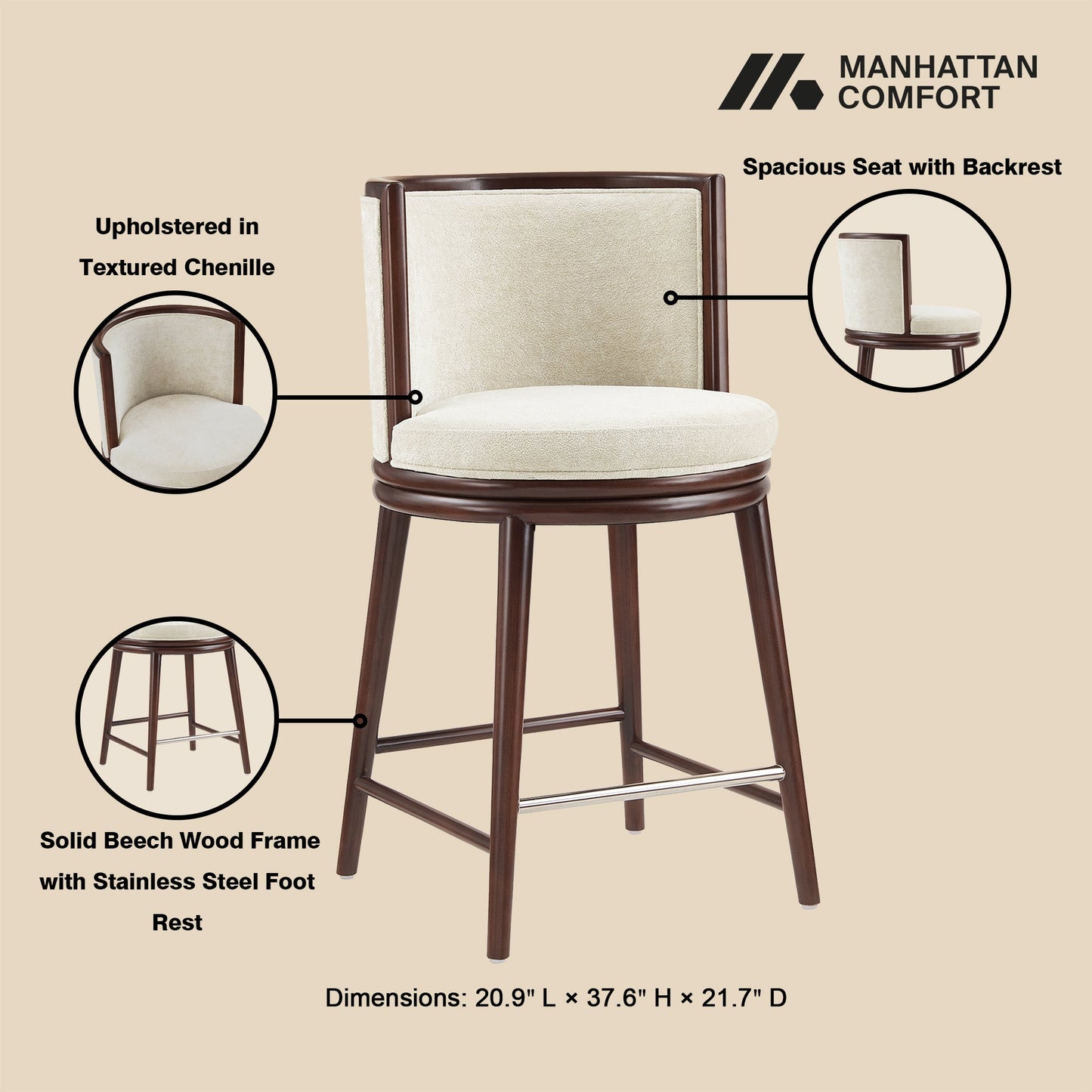 Manhattan Comfort Evalyn Counter Stool - Set of 3