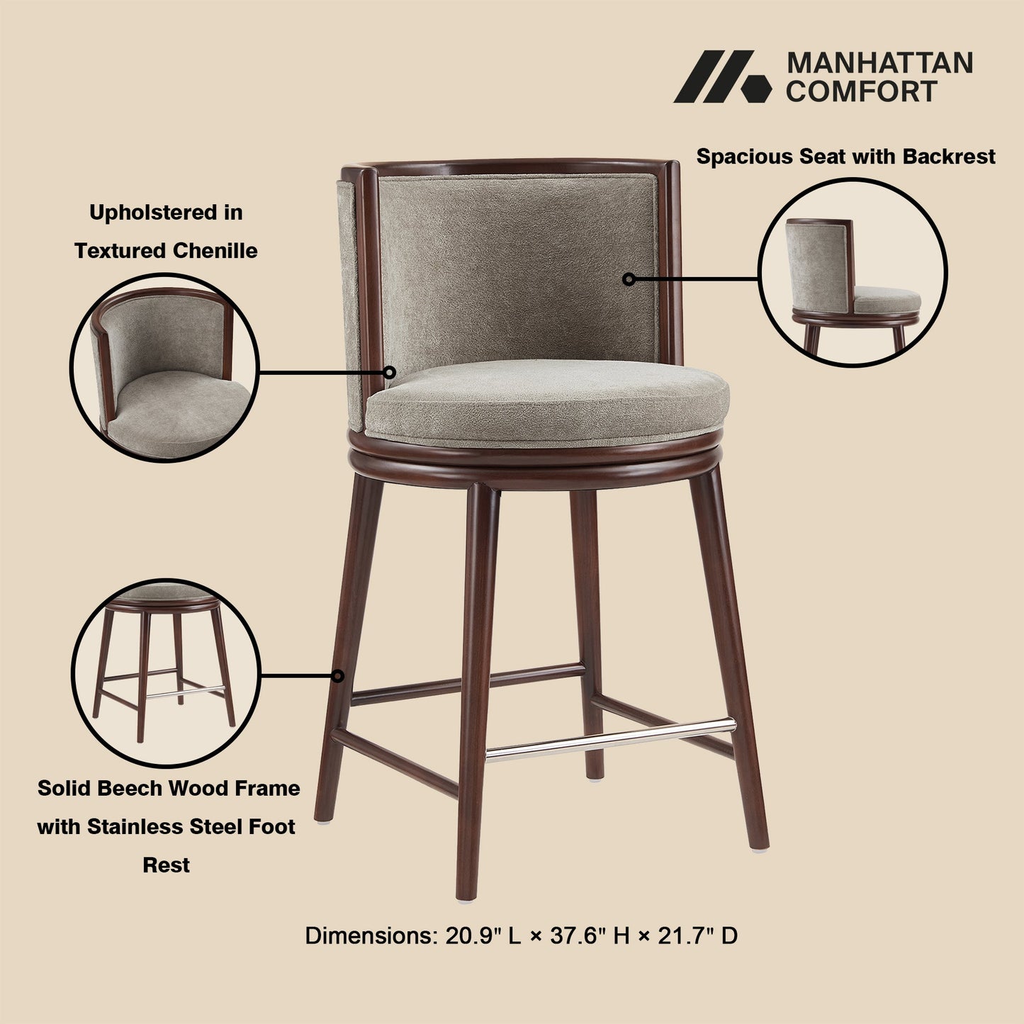 Manhattan Comfort Evalyn Counter Stool - Set of 3