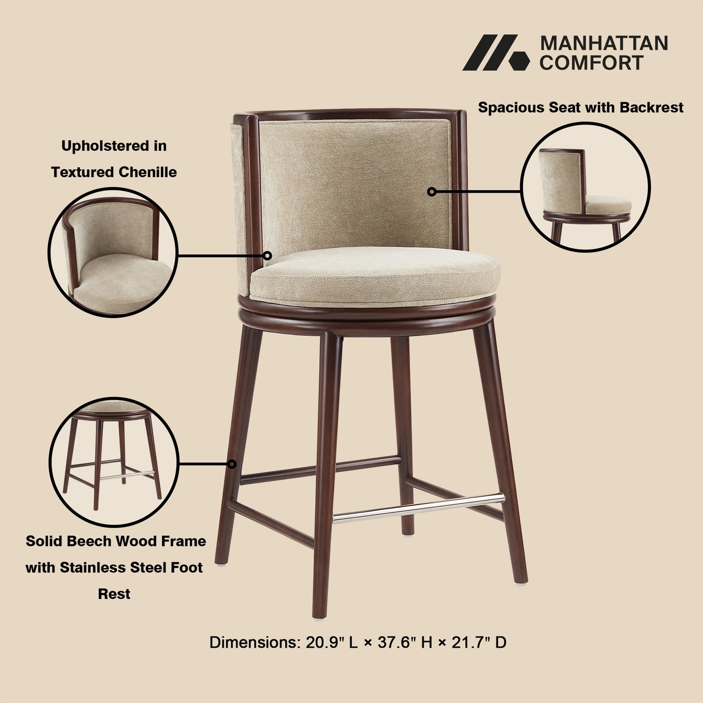 Manhattan Comfort Evalyn Counter Stool - Set of 3
