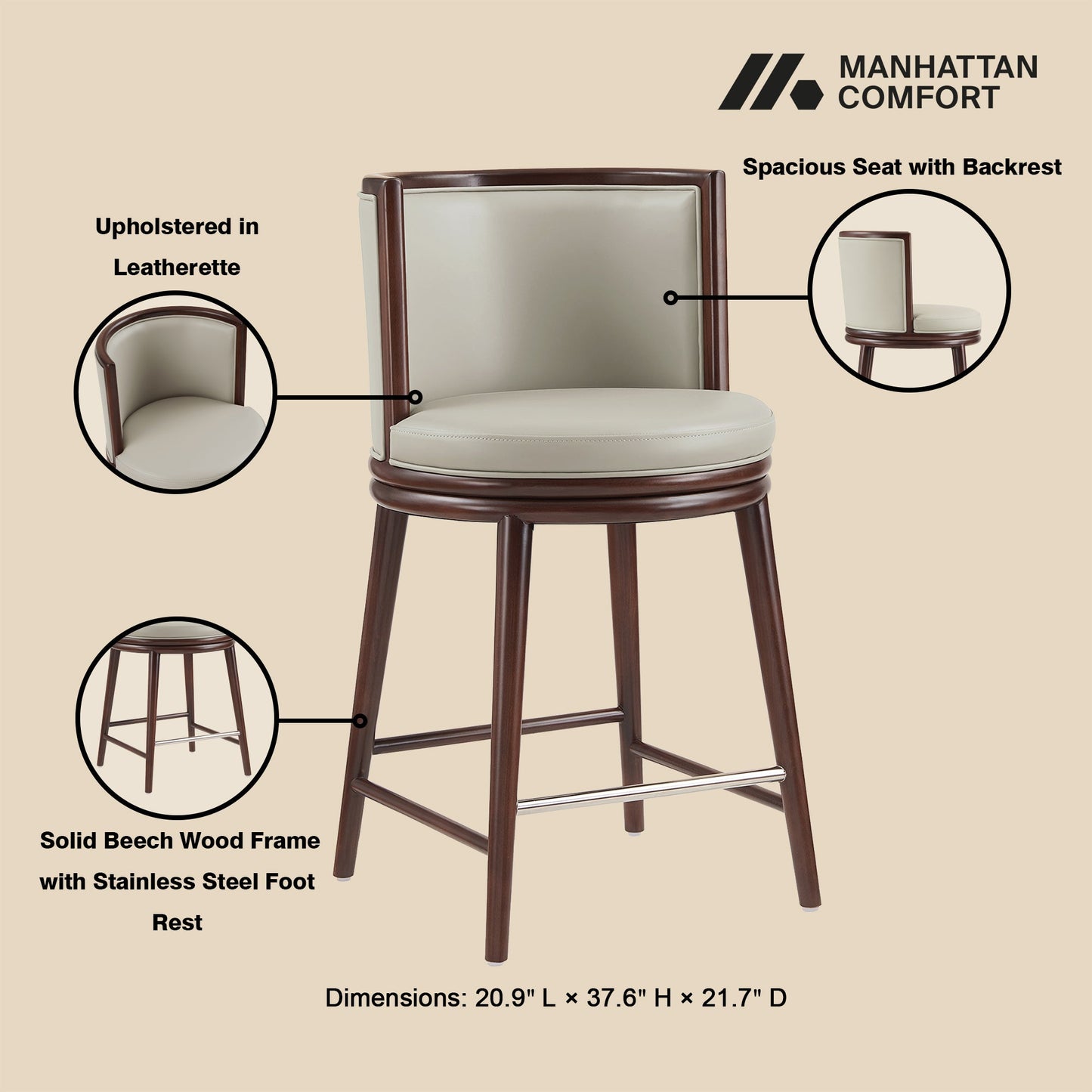 Manhattan Comfort Evalyn Counter Stool - Set of 3
