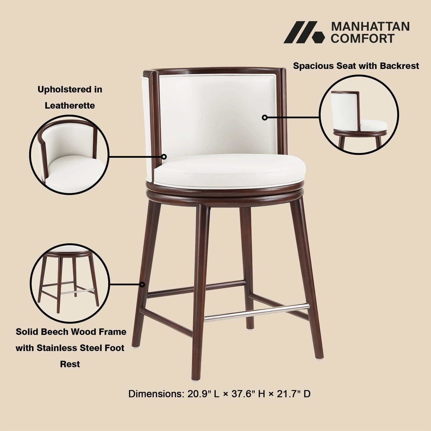 Manhattan Comfort Evalyn Counter Stool - Set of 3