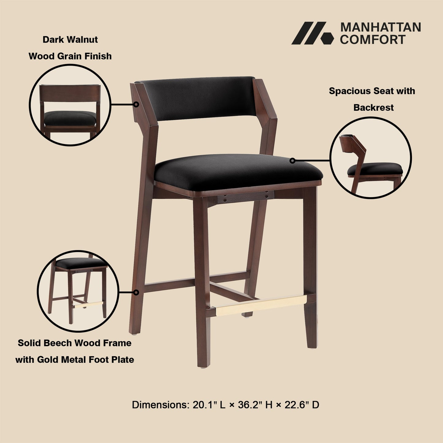 Manhattan Comfort Patricia Counter Stool - Set of 3