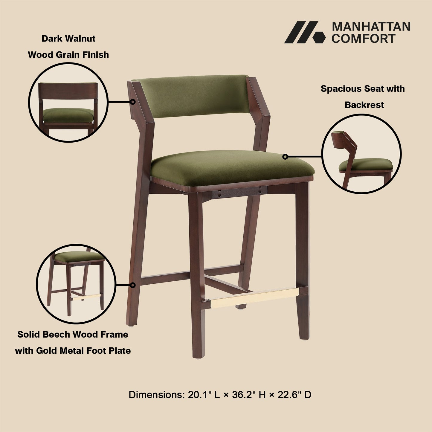 Manhattan Comfort Patricia Counter Stool - Set of 3