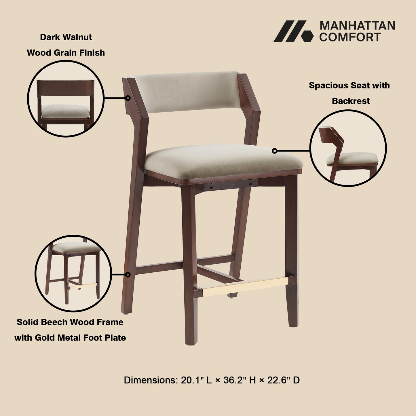 Manhattan Comfort Patricia Counter Stool - Set of 3