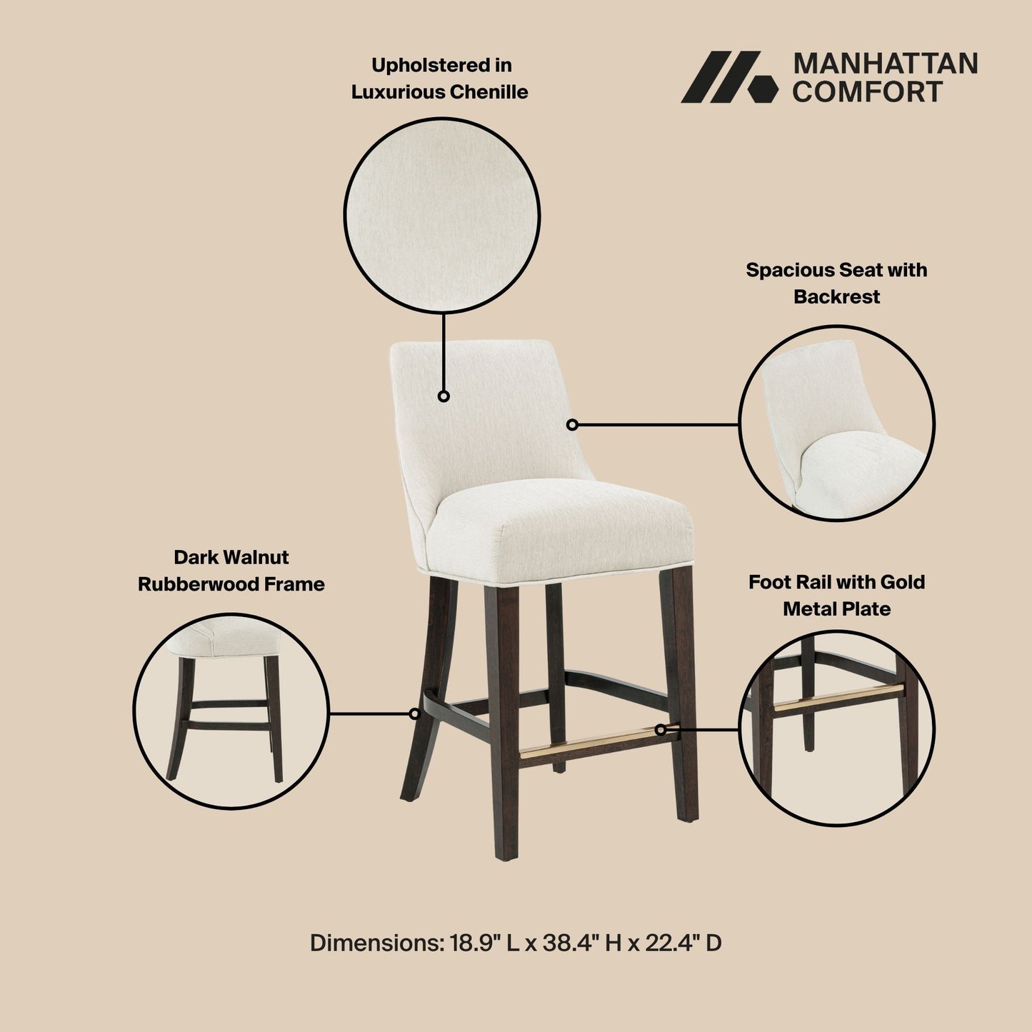 Manhattan Comfort Beever Counter Stool - Set of 3
