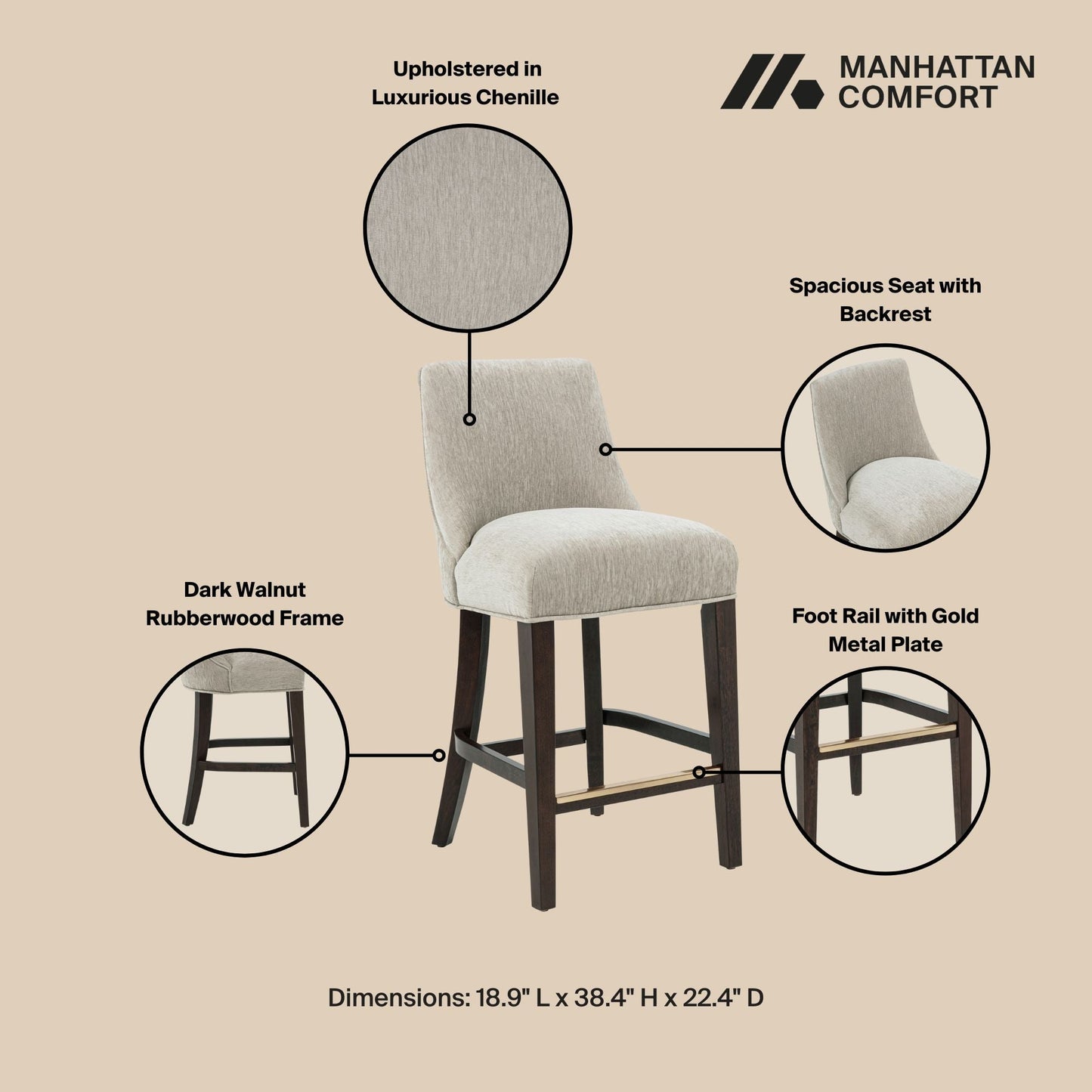 Manhattan Comfort Beever Counter Stool - Set of 3