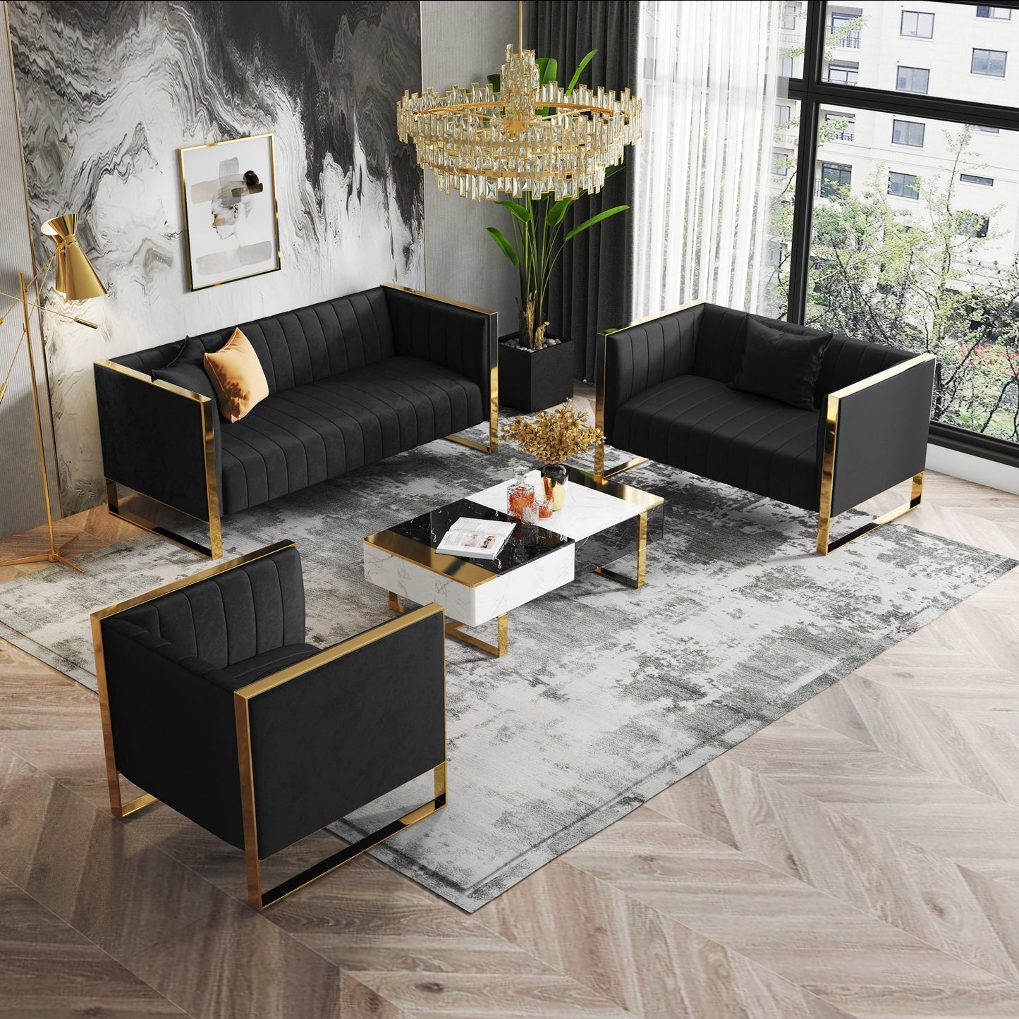 Manhattan Comfort 3-Piece Trillium Sofa, Loveseat and Armchair Set