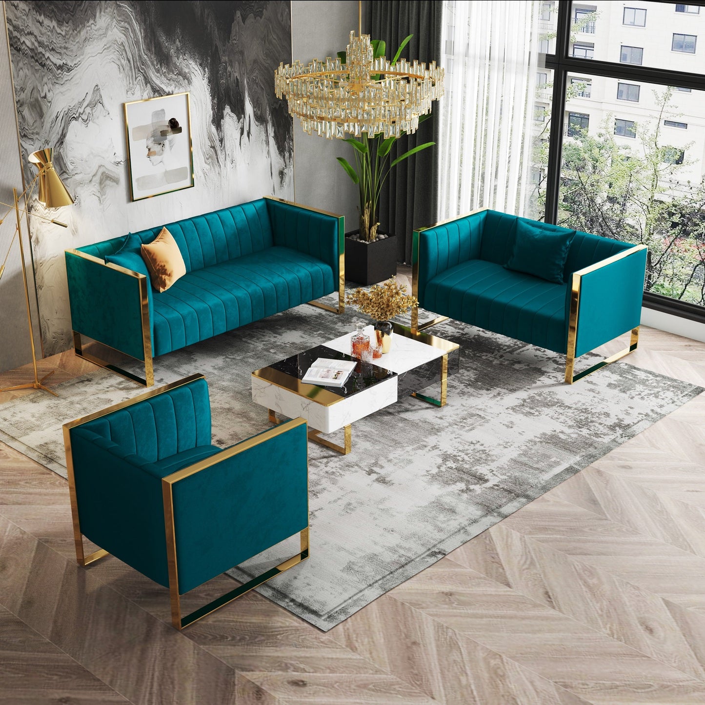 Manhattan Comfort 3-Piece Trillium Sofa, Loveseat and Armchair Set