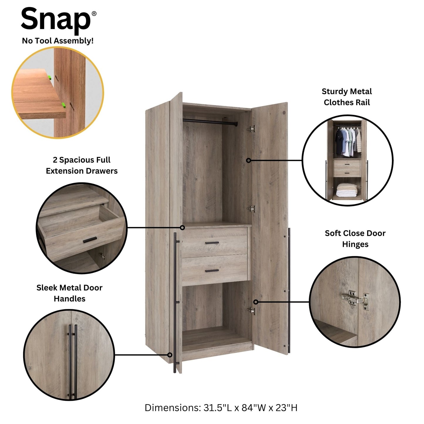Manhattan Comfort 3-Piece Lee Wardrobe Closet 1.0, 2.0, and 3.0