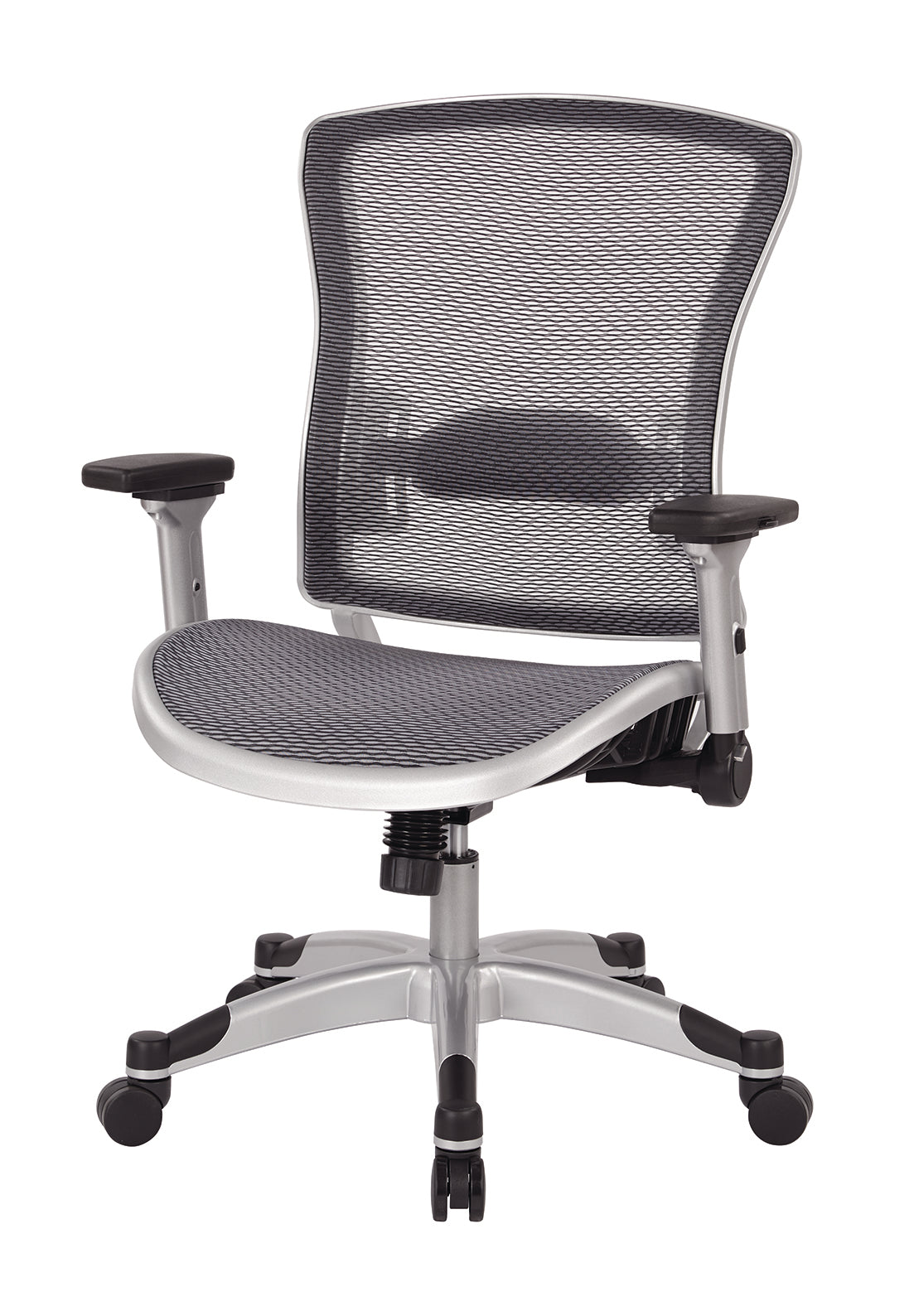 Professional Light AirGrid® Seat and Back Chair with Platinum Finish
Flip Arms and Platinum Coated Base with Black End Caps