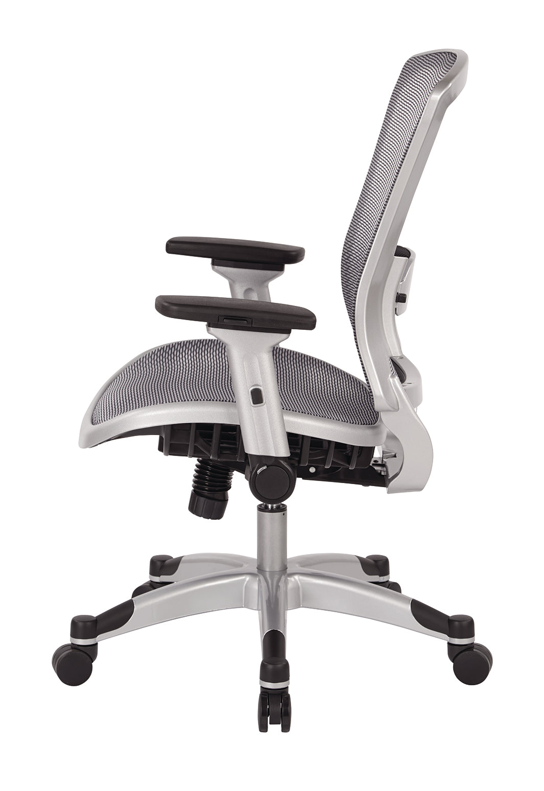Professional Light AirGrid® Seat and Back Chair with Platinum Finish
Flip Arms and Platinum Coated Base with Black End Caps