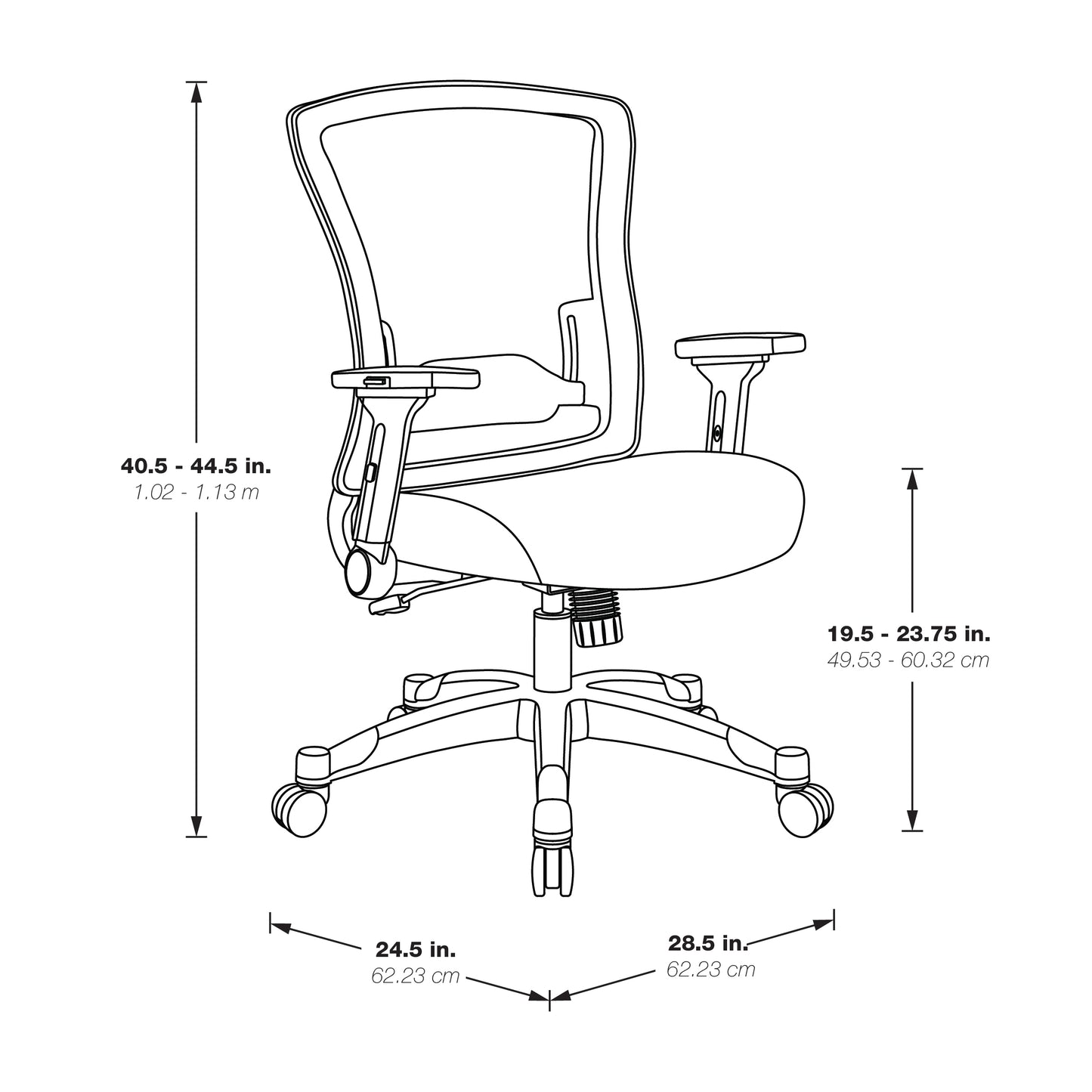 Professional Light AirGrid® Back Chair w/Black Bonded Leather Seat,
Memory Foam, Platinum Finish Flip Arms & Platinum Coated Base w/Black End Caps
