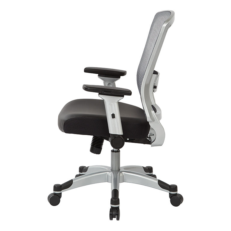 Professional Light AirGrid® Back Chair w/Black Bonded Leather Seat,
Memory Foam, Platinum Finish Flip Arms & Platinum Coated Base w/Black End Caps