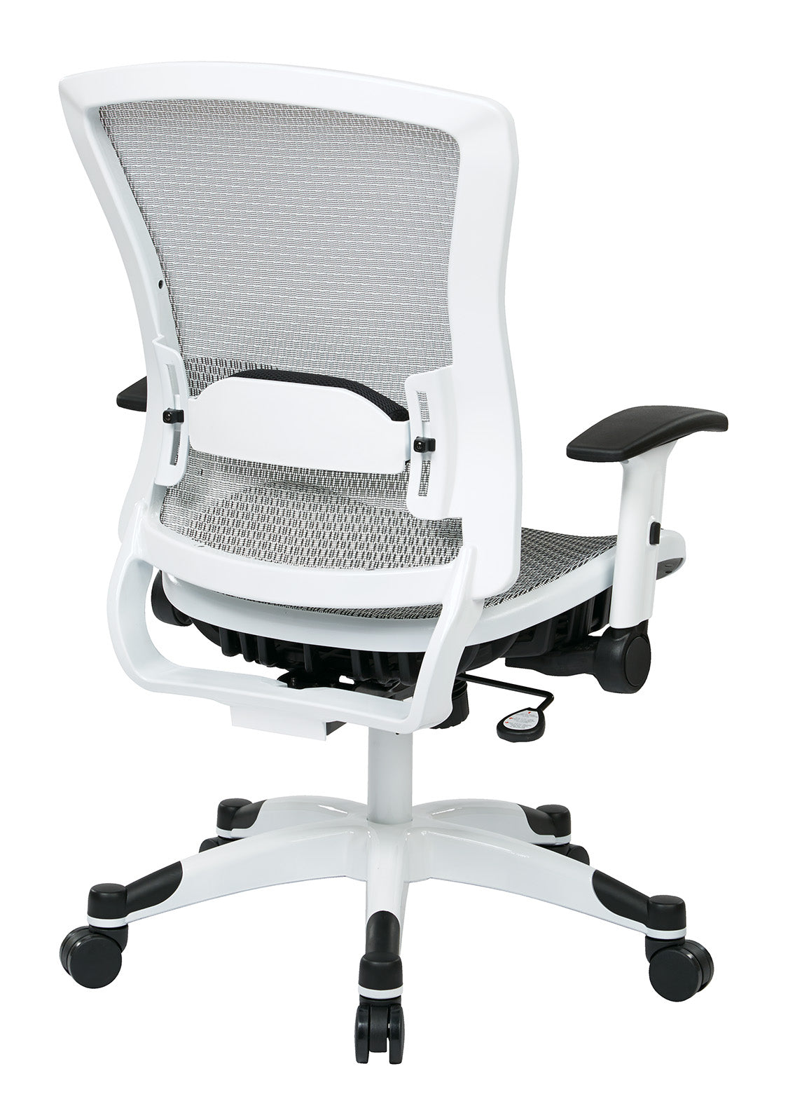 White Frame Manager’s Chair with Breathable Mesh Seat and
Back, Adjustable Padded Flip Arms and Coated Nylon Base