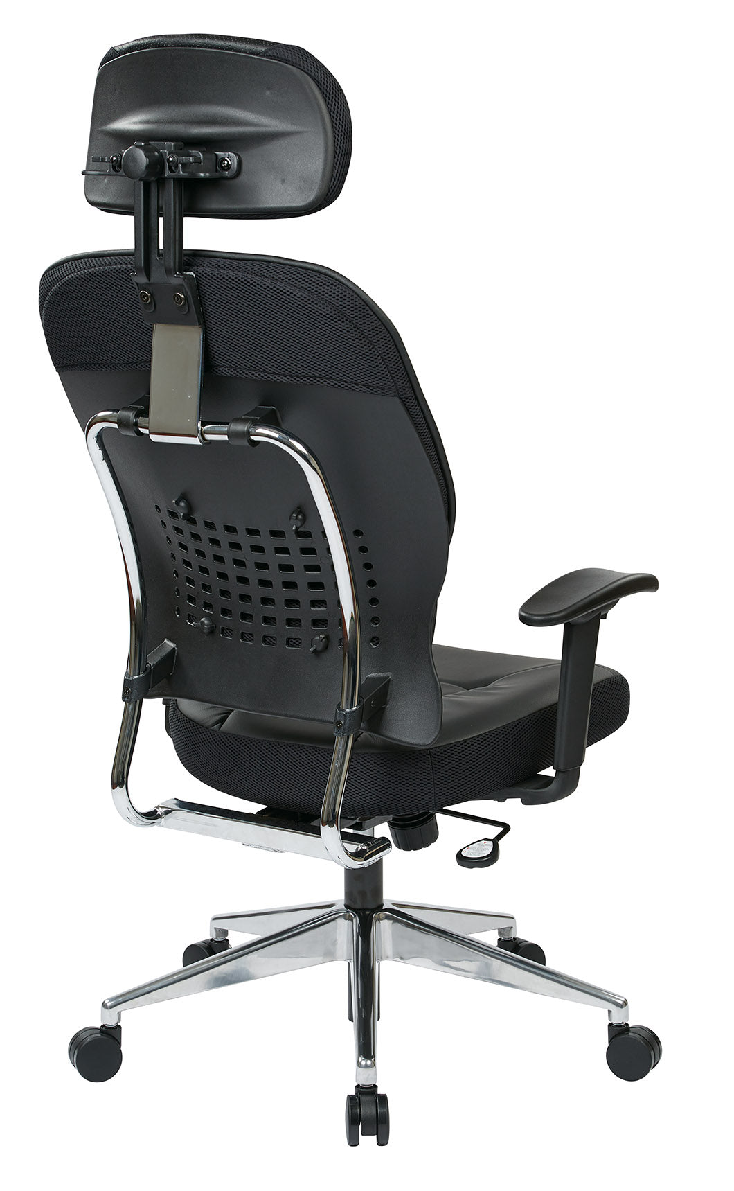 Black Bonded Leather Seat and Back Executive Chair with
Adjustable Headrest, Adjustable Arms and Polished Aluminum Finish Base