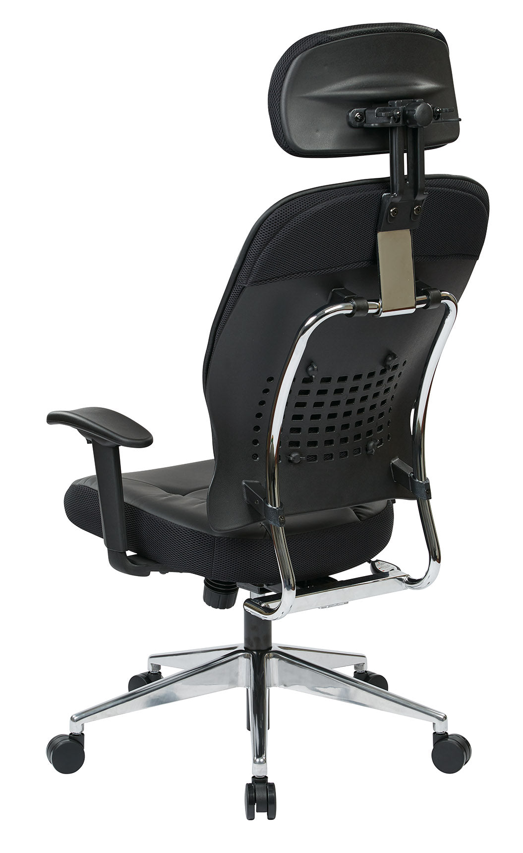 Black Bonded Leather Seat and Back Executive Chair with
Adjustable Headrest, Adjustable Arms and Polished Aluminum Finish Base