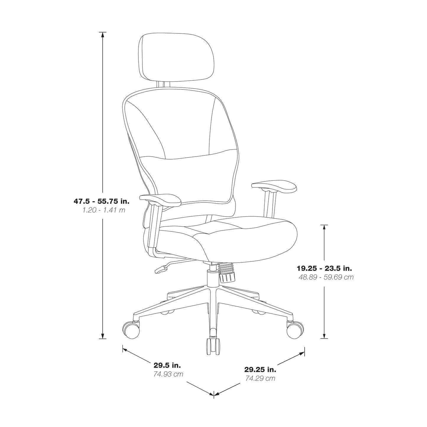 Black Bonded Leather Seat and Back Executive Chair with
Adjustable Headrest, Adjustable Arms and Polished Aluminum Finish Base