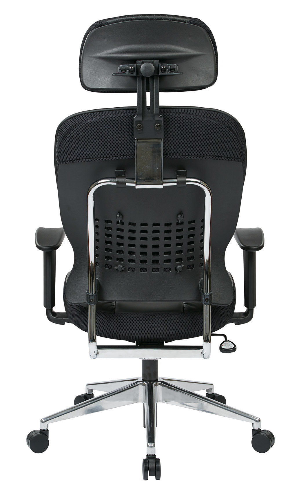 Black Bonded Leather Seat and Back Executive Chair with
Adjustable Headrest, Adjustable Arms and Polished Aluminum Finish Base