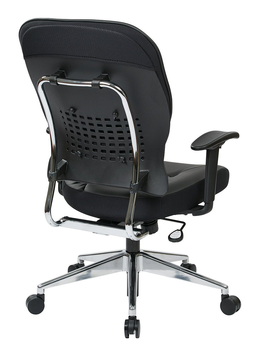 Black Bonded Leather Seat and Back Manager’s Chair with Adjustable
Arms and Polished Aluminum Finish Base