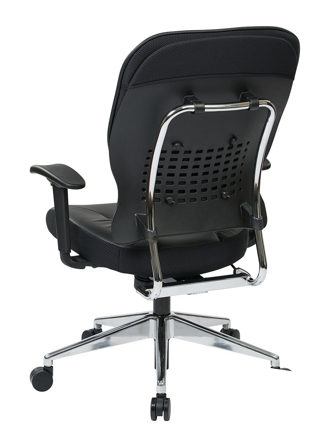Black Bonded Leather Seat and Back Manager’s Chair with Adjustable
Arms and Polished Aluminum Finish Base