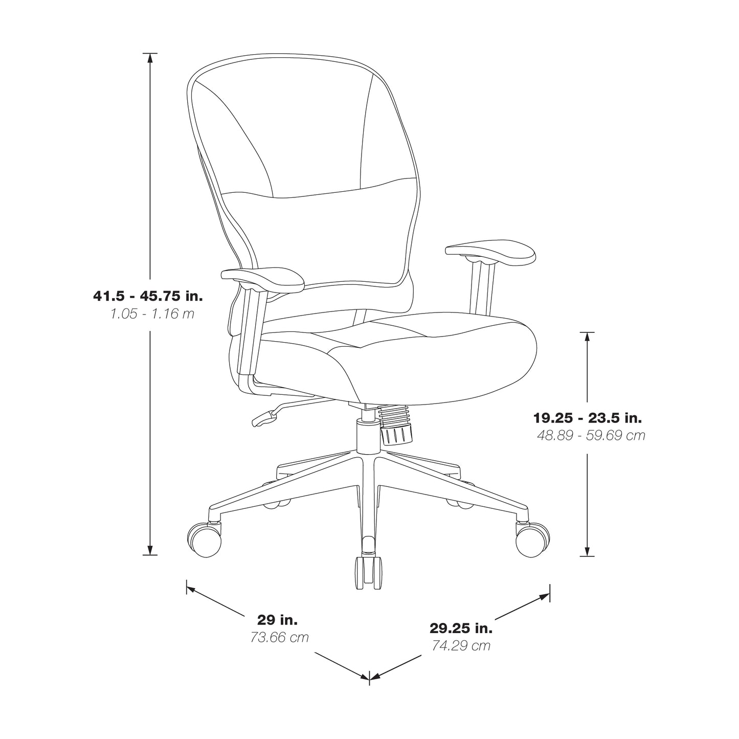 Black Bonded Leather Seat and Back Manager’s Chair with Adjustable
Arms and Polished Aluminum Finish Base