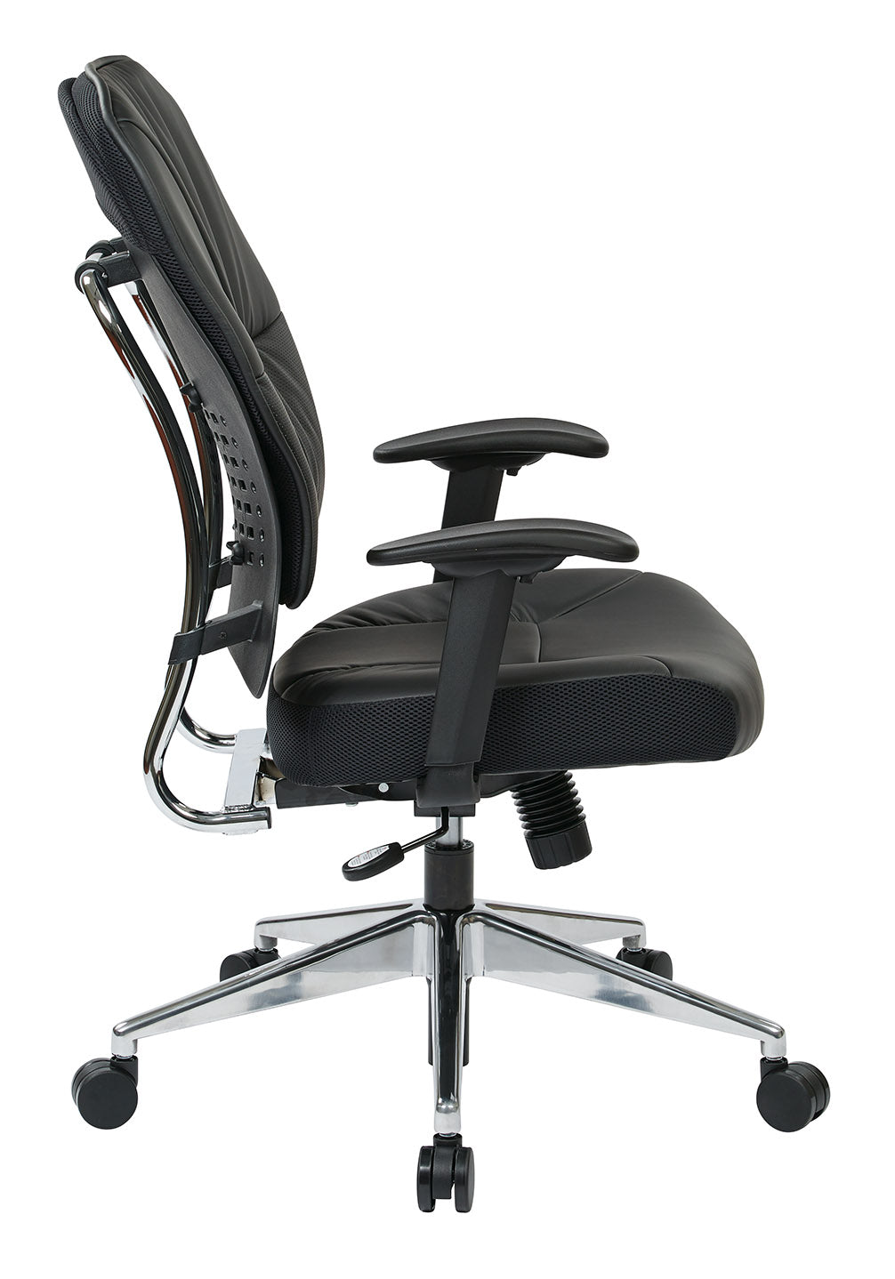Black Bonded Leather Seat and Back Manager’s Chair with Adjustable
Arms and Polished Aluminum Finish Base