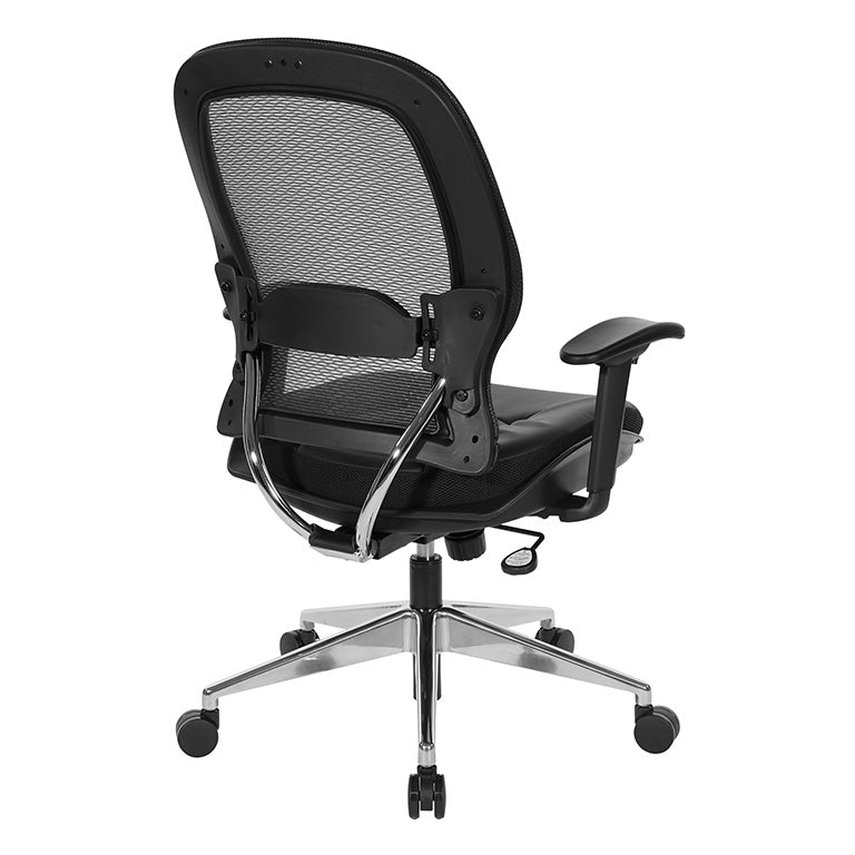 Professional Air Grid® Back Chair with Black Bonded Leather Seat and
Trim, Adjustable Arms, Adjustable Lumbar, and Angled Polished Aluminum Base