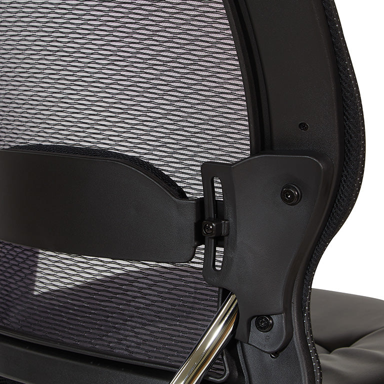 Professional Air Grid® Back Chair with Black Bonded Leather Seat and
Trim, Adjustable Arms, Adjustable Lumbar, and Angled Polished Aluminum Base