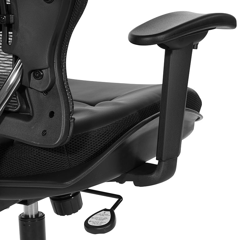 Professional Air Grid® Back Chair with Black Bonded Leather Seat and
Trim, Adjustable Arms, Adjustable Lumbar, and Angled Polished Aluminum Base
