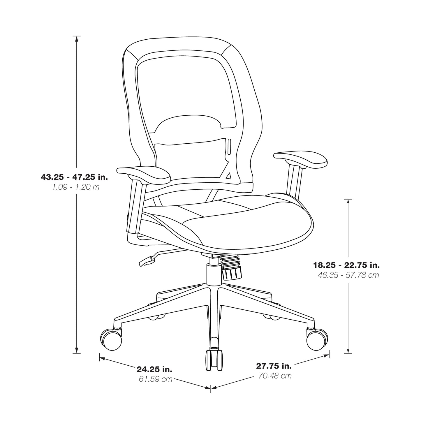 Professional Air Grid® Back Chair with Black Bonded Leather Seat and
Trim, Adjustable Arms, Adjustable Lumbar, and Angled Polished Aluminum Base