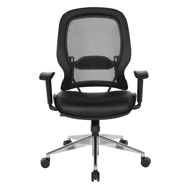 Professional Air Grid® Back Chair with Black Bonded Leather Seat and
Trim, Adjustable Arms, Adjustable Lumbar, and Angled Polished Aluminum Base